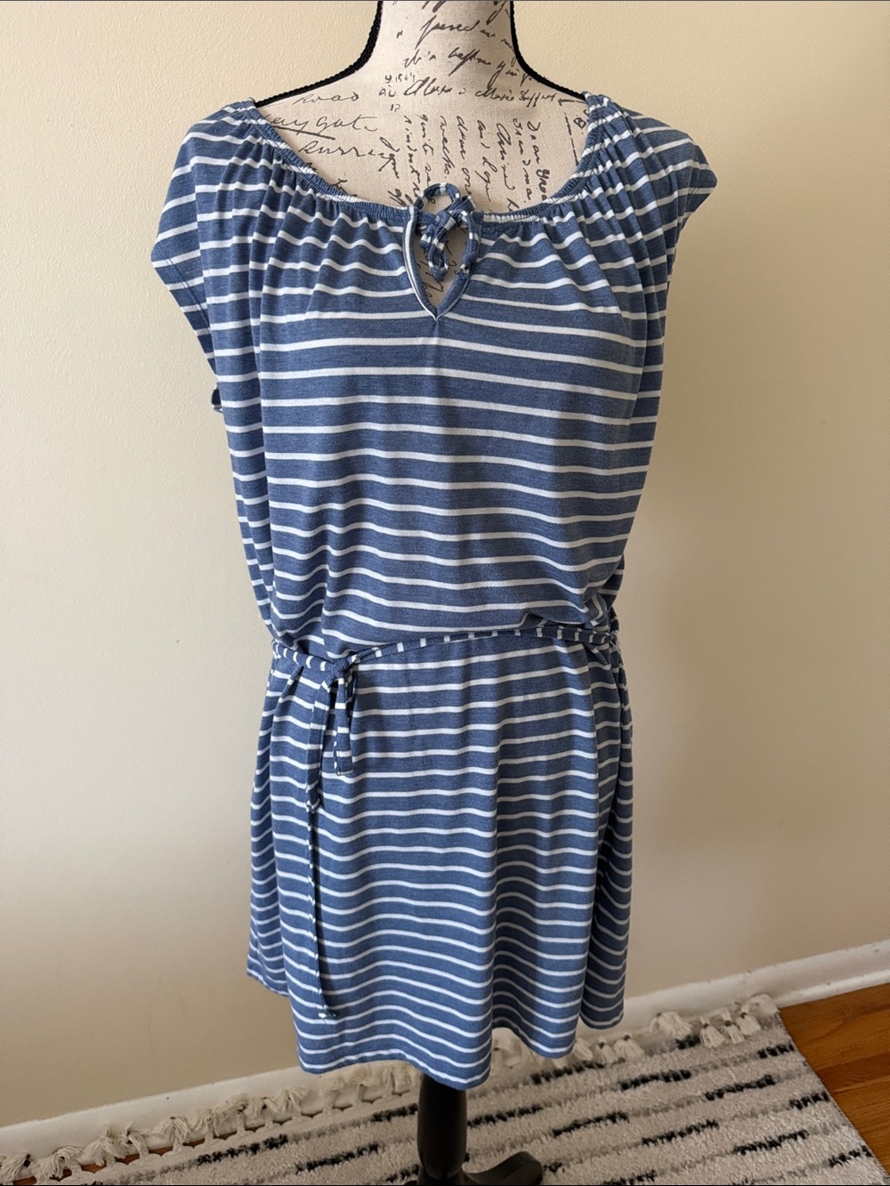 Striped Blue Casual Tie-Waist Mini Dress